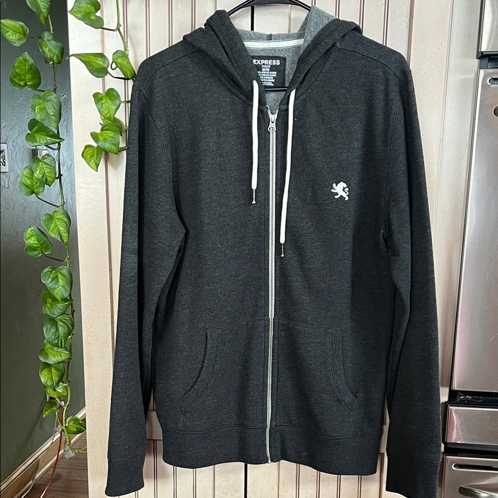 Express Men's Charcoal Zip-Up Sweater